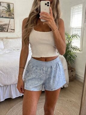 Aerie Women's Light Blue Paisley French Terry Lounge Shorts Size Medium